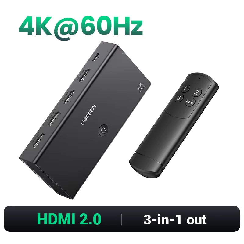 UGREEN HDMI 2.1 Switcher 8K 60Hz 4K120Hz Hdmi-Compatible Switch 3 in 1 Out with Remote Control 
