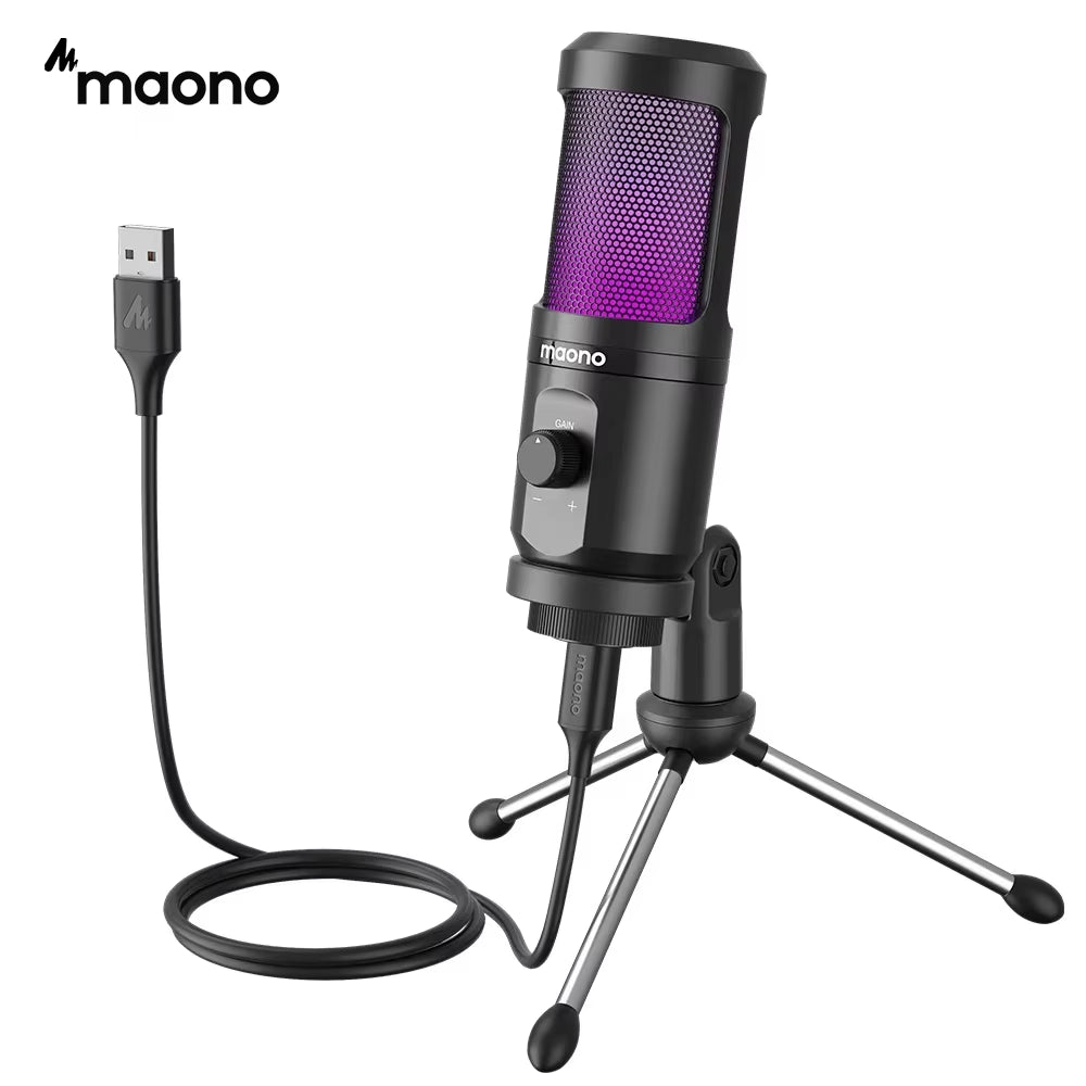PM461TR USB Gaming Microphone Desktop Condenser Mic Podcast Pcomputer Mic with Gain for Recording,Podcasting,Streaming