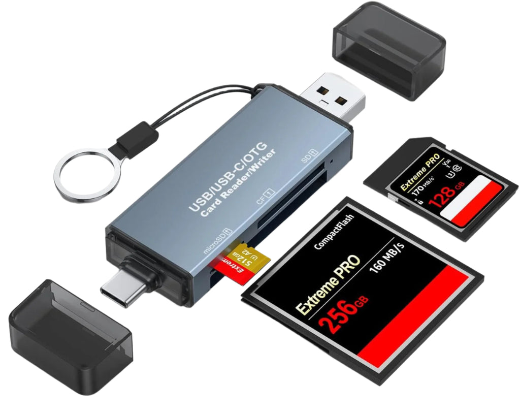 CF/SD/TF Card Reader, Aluminum USB-A and USB C Multi Memory Card Adapter Compact Flash Reader Supports Cf/Sd/Microsd Compatible Macbook Pro Laptop PC