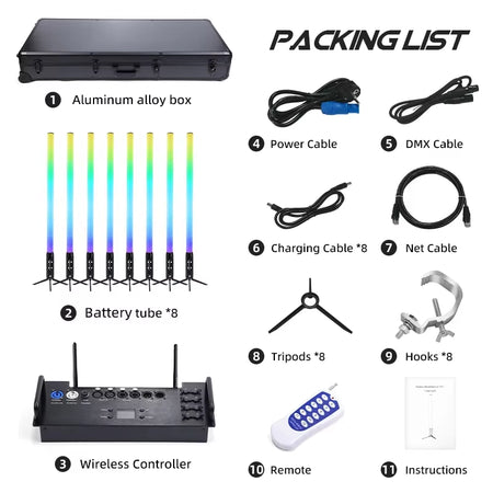 Battery Powered LED Pixel Tube - Wireless DMX/App Control, 10hr Life, IP65