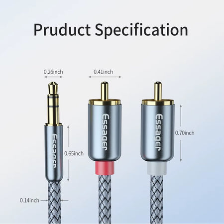 3.5mm to 2 RCA Audio Cable - Stereo Splitter for PC, TV, Amplifiers, Speakers