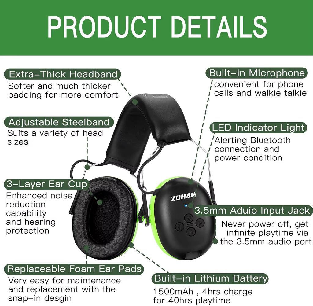 ZOHAN Hearing Protection Bluetooth Headphone Safety Noise Protector 
