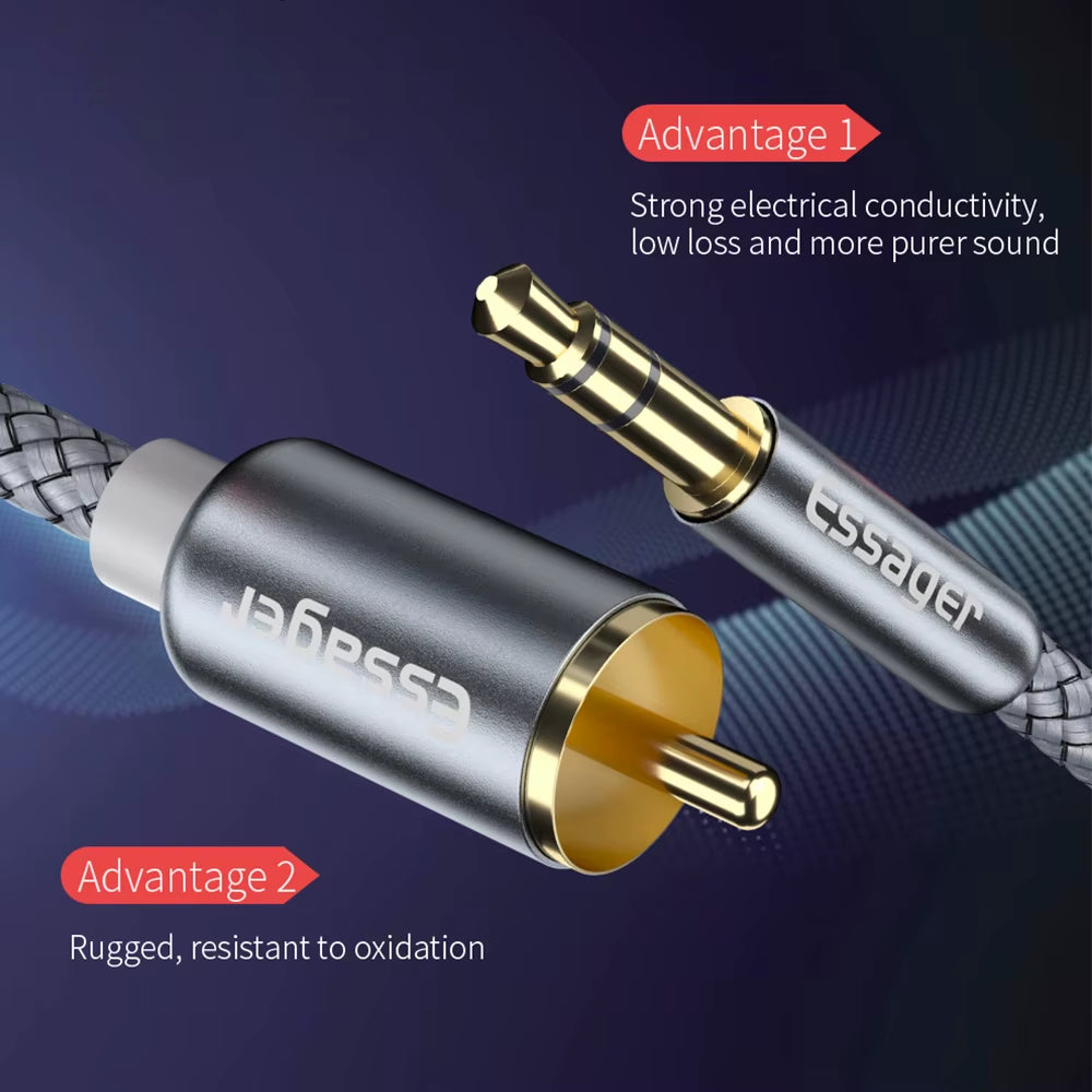 3.5mm to 2 RCA Audio Cable - Stereo Splitter for PC, TV, Amplifiers, Speakers
