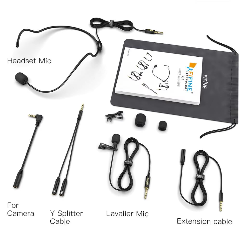 FIFINE New Headset Lavalier Lapel Microphone 