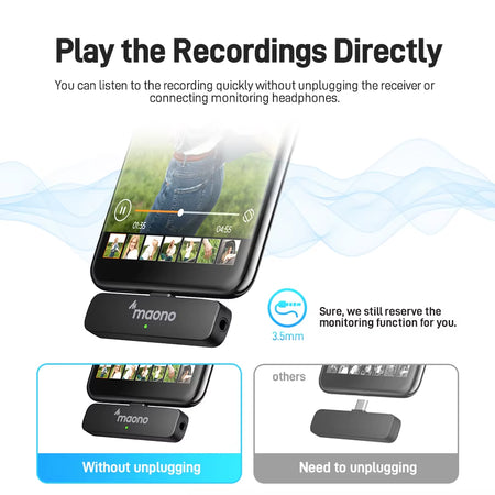 WM600S Wireless Lapel Microphone,Double MIC Transmitter for Mobile.Mini Wireless Mic Kit for Recording. Ideal for Vlogging