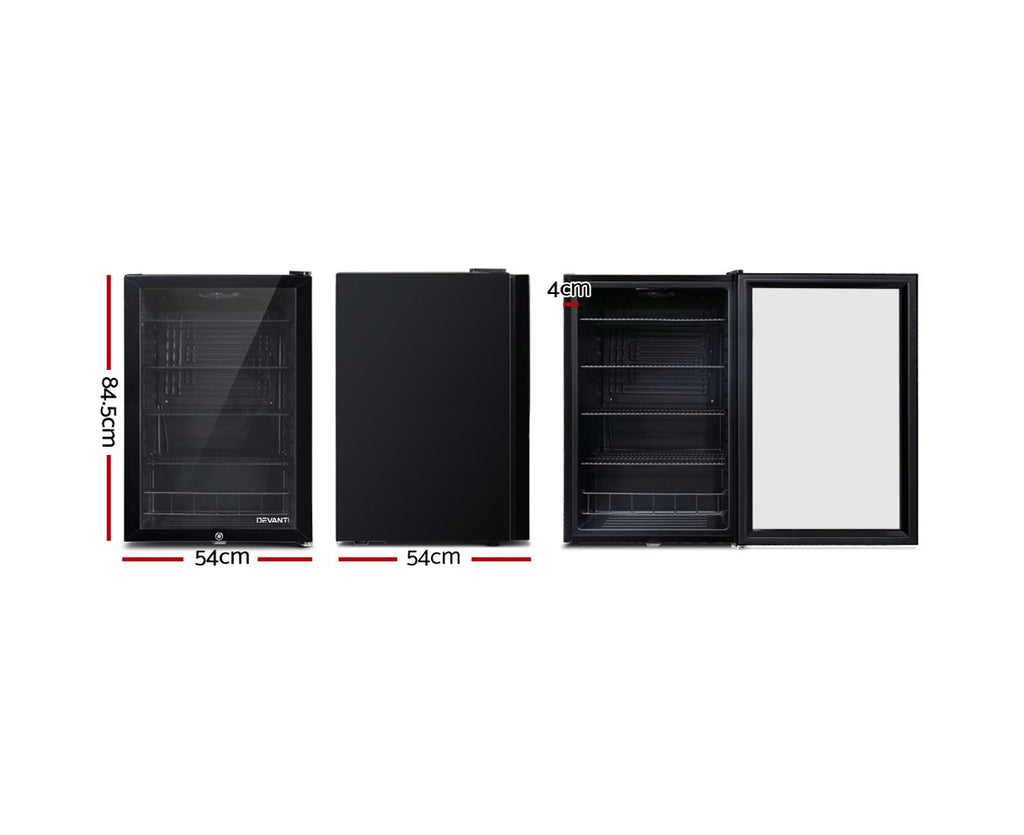 115L Bar Fridge Glass Door W/Light Black