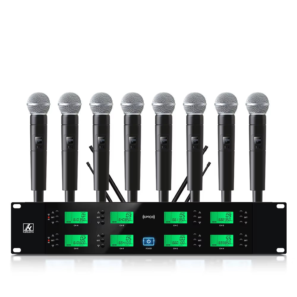 Professional Dynamic Wireless Microphone System 8-Channel Handheld for Stage and Church Performance