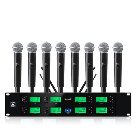 Professional Dynamic Wireless Microphone System 8-Channel Handheld for Stage and Church Performance