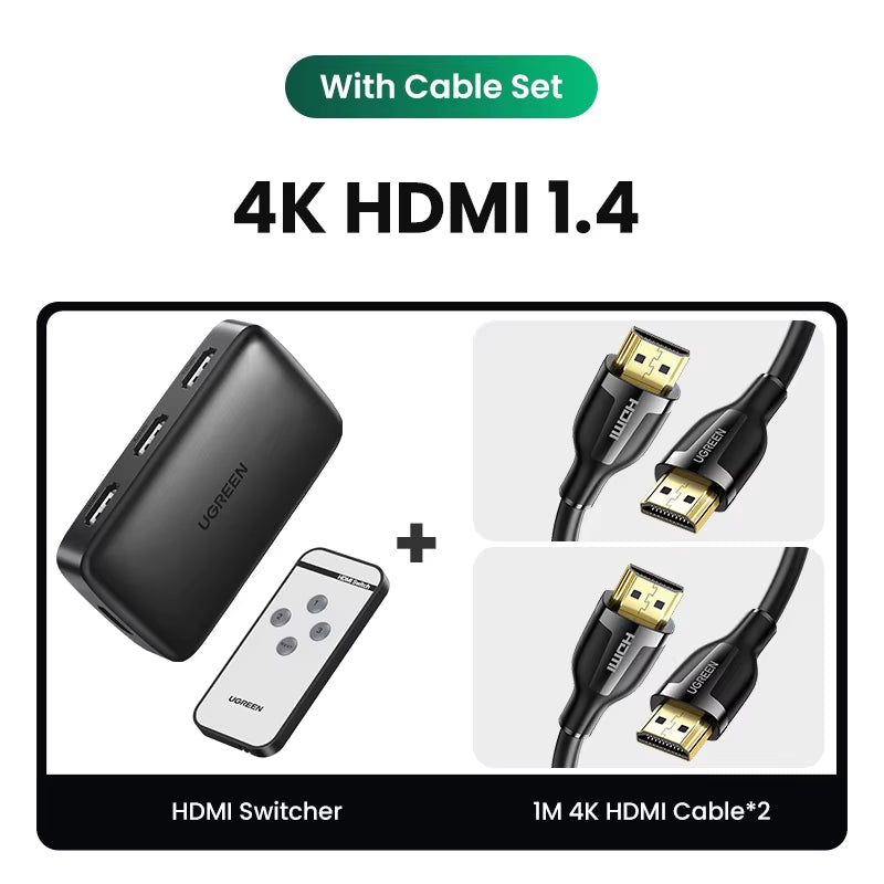 UGREEN HDMI 2.1 Switcher 8K 60Hz 4K120Hz Hdmi-Compatible Switch 3 in 1 Out with Remote Control 