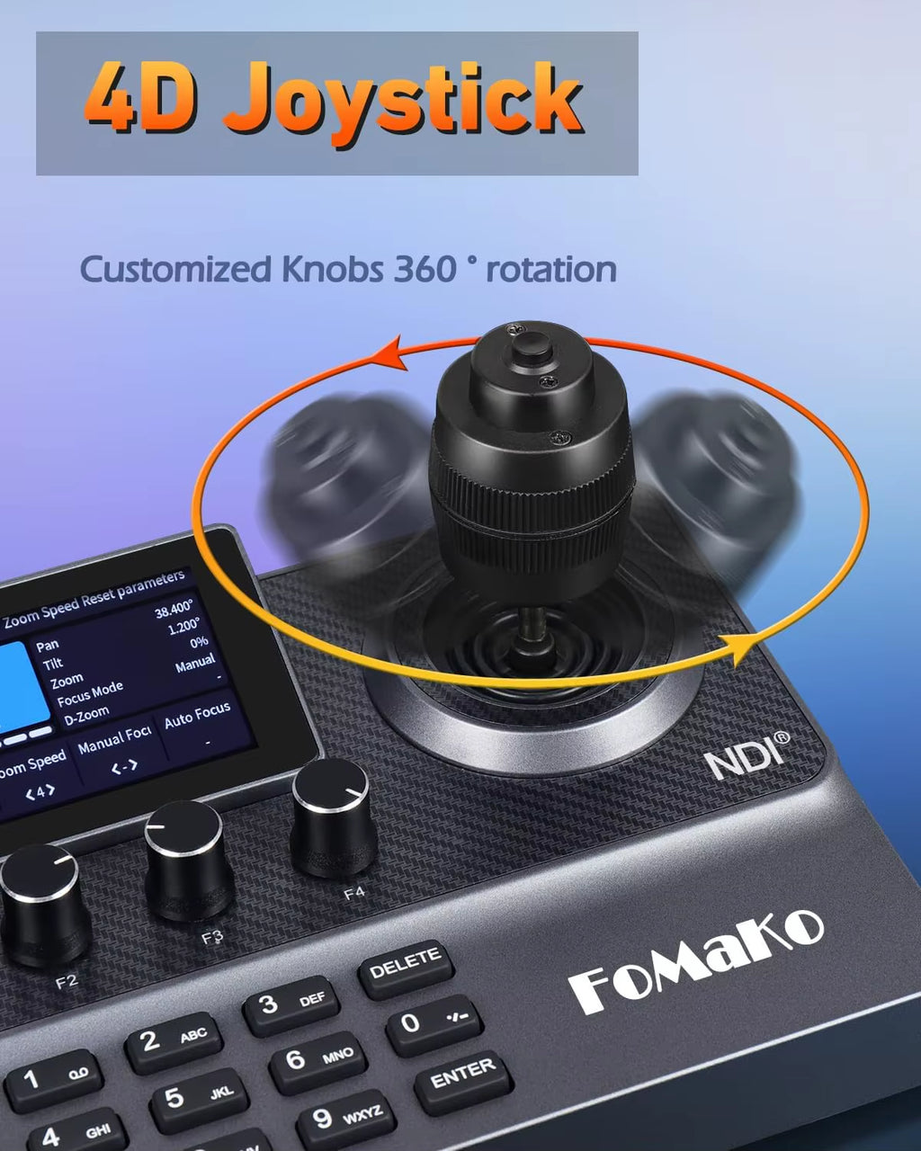 NDI PTZ Camera Controller 3" Preview LCD, NDI Controller Keyboard with 4D Joystick, for Church Worship Education, KC606N