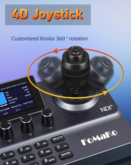 NDI PTZ Camera Controller 3" Preview LCD, NDI Controller Keyboard with 4D Joystick, for Church Worship Education, KC606N