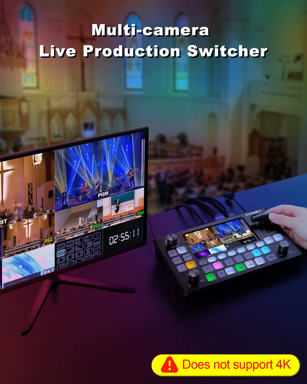 Video Mixer Switcher 5.5 Inch LCD Screen 4-Channel HDMI Live Streaming Switcher 1080P 60FPS (Does Not Support 4K)Kc601Pro