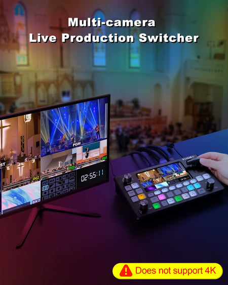 Video Mixer Switcher 5.5 Inch LCD Screen 4-Channel HDMI Live Streaming Switcher 1080P 60FPS (Does Not Support 4K)Kc601Pro