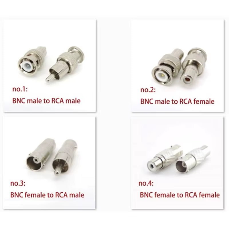 BNC to RCA Adapter Set - Male/Female Connectors for CCTV, Audio, Video (4 Types)