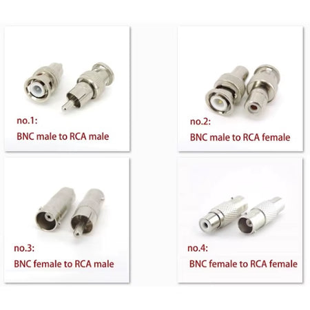 BNC to RCA Adapter Set - Male/Female Connectors for CCTV, Audio, Video (4 Types)