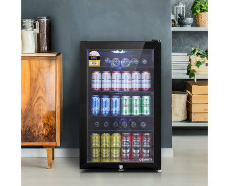 115L Bar Fridge Glass Door W/Light Black