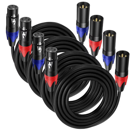 4-Pack XLR Male to Female Audio Cables - High Grade OFC, Low Noise
