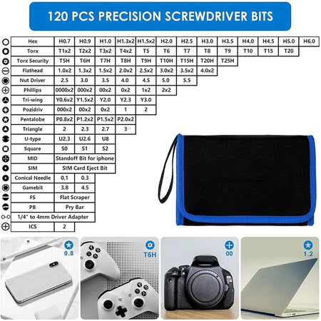Precision Screwdriver Set 142 in 1 Magnetic Repair Tool Kit with 120 Torx Phillips Hex Bits for Iphone Xiaomi Jewelry PC