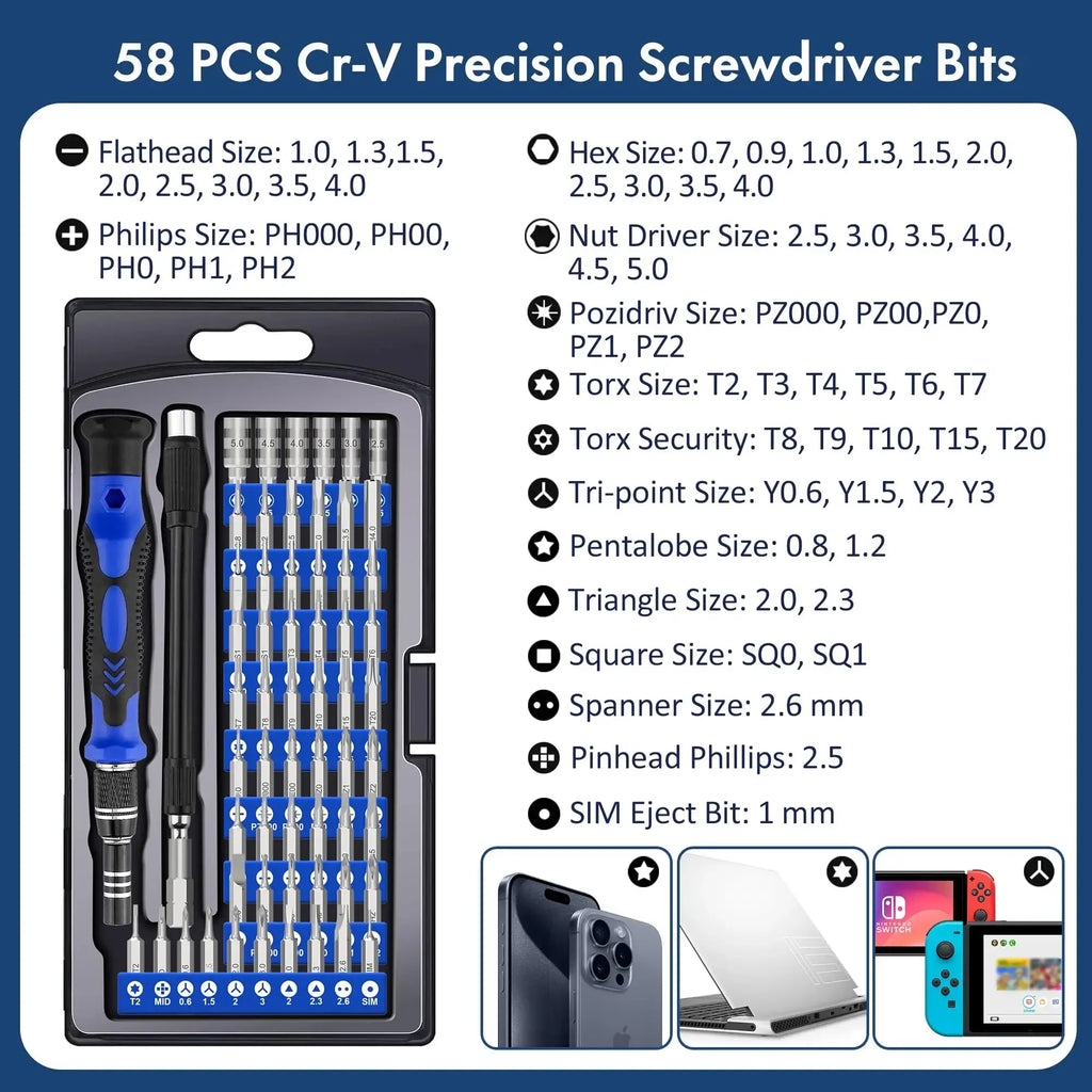 62 in 1 Precision Screwdriver Set Magnetic Driver Kit with Flexible Shaft Screw Driver Bits 