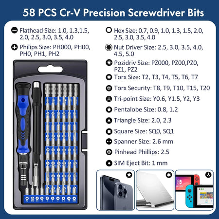 62 in 1 Precision Screwdriver Set Magnetic Driver Kit with Flexible Shaft Screw Driver Bits 