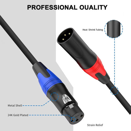 4-Pack XLR Male to Female Audio Cables - High Grade OFC, Low Noise