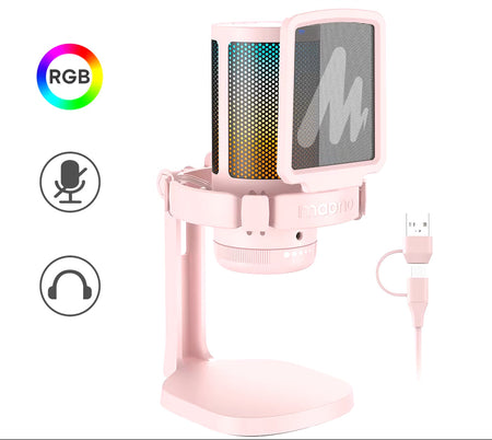 Gamerwave DGM20 RGB Gaming Microphone USB Condenser Mic Noise Canceling Mic with Mic Gain,Rgb Light,One Key Mute
