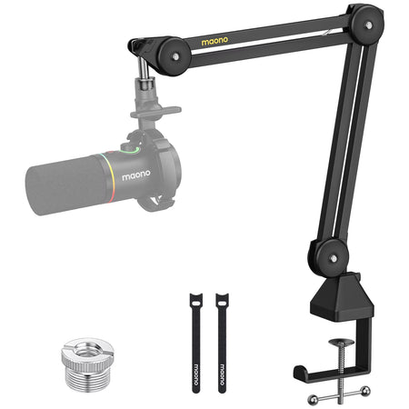 Microphone Boom Arm:Heavy Duty Adjustable Metal Suspension Mic Stand,Upgraded Desk Clamp,3/8" to 5/8" Screw Adapter,Ba37
