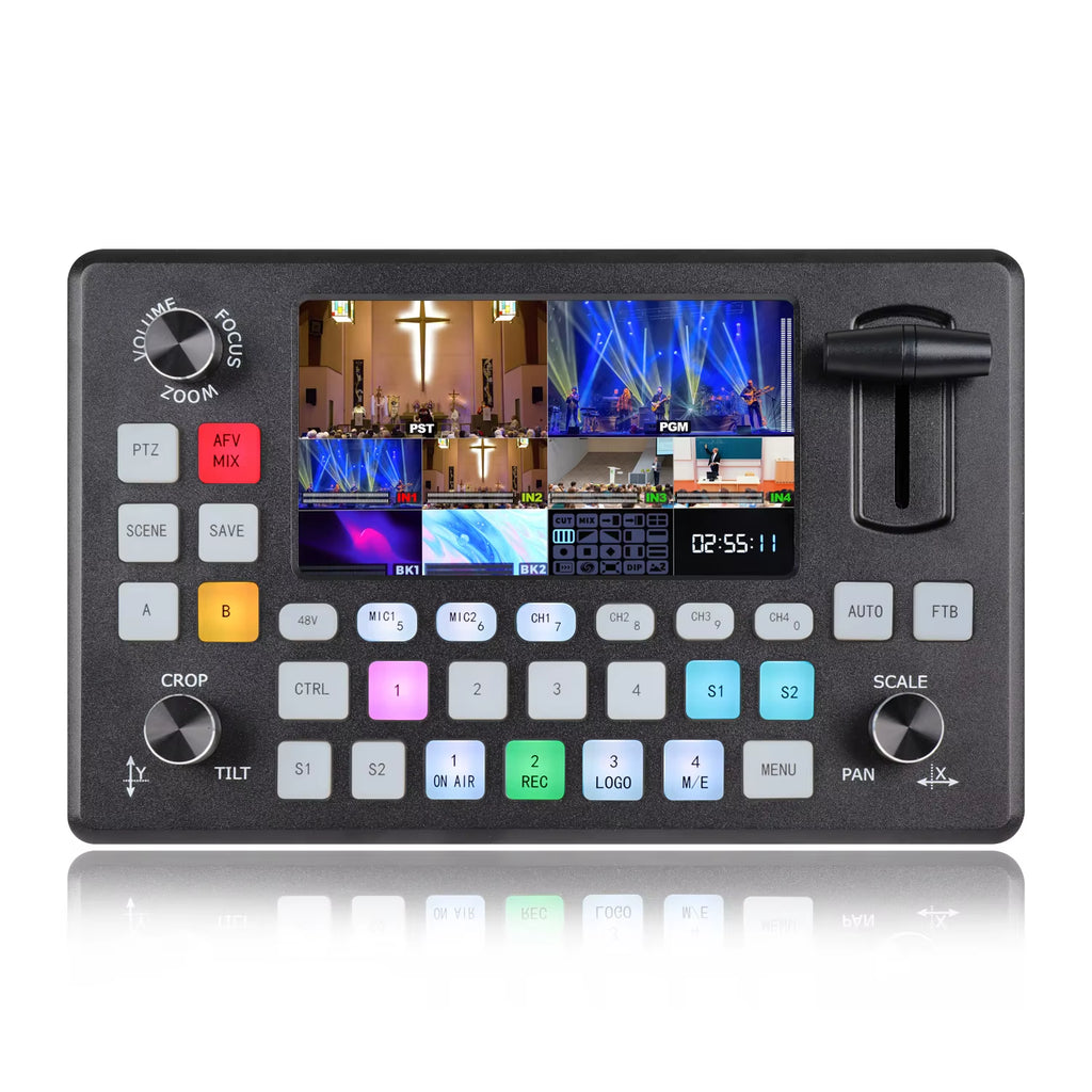 Video Mixer Switcher 5.5 Inch LCD Screen 4-Channel HDMI Live Streaming Switcher 1080P 60FPS (Does Not Support 4K)Kc601Pro