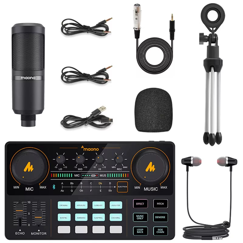 caster Audio Interface Podcast Studio Sound Card Kit with Microphone for Live Streaming Recording Youtube Pc\Phone,Am200-S1