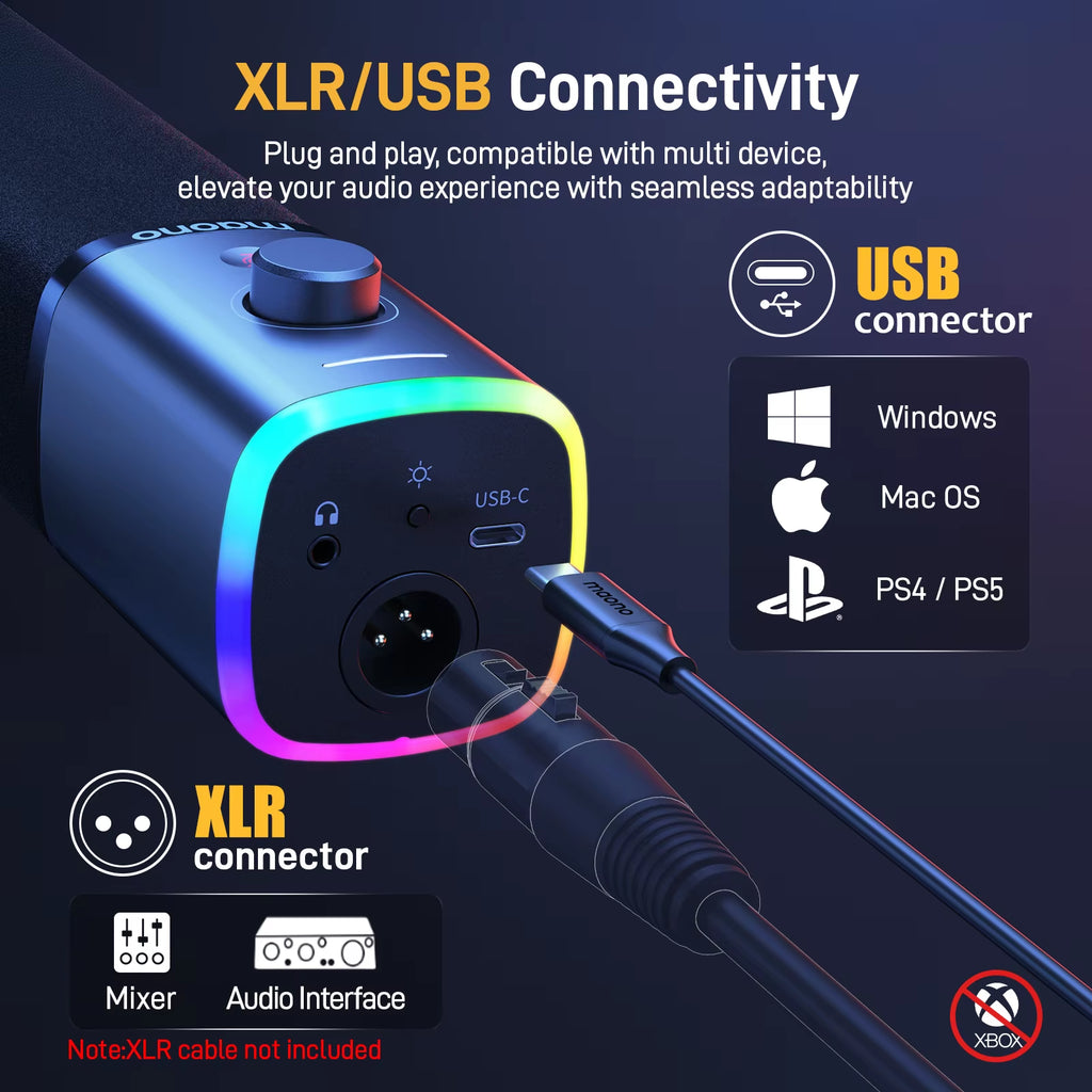 PD100X Dynamic Microphone.Software Noise Reduction Included.Rgb Gaming Mic.Enhances Gaming Experience.Ideal for Recording