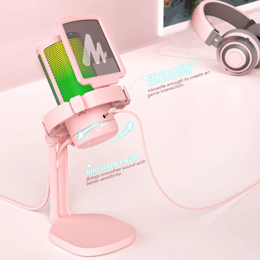 Gamerwave DGM20 USB Type-C Microphone with RGB Lights Mute Zero Latency Monitoring Podcasting Mic for Gaming Streaming
