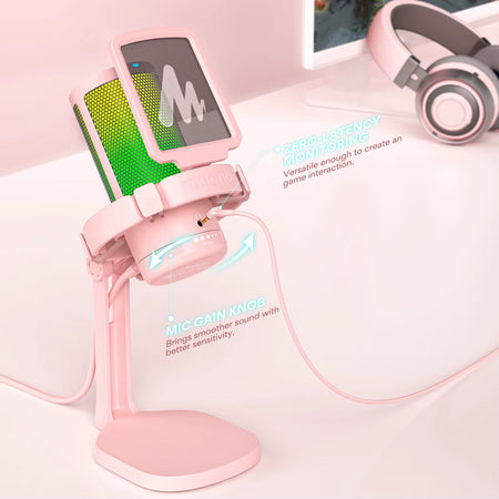 Gamerwave DGM20 USB Type-C Microphone with RGB Lights Mute Zero Latency Monitoring Podcasting Mic for Gaming Streaming