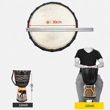 12'' Wooden Leather Djembe African Drum