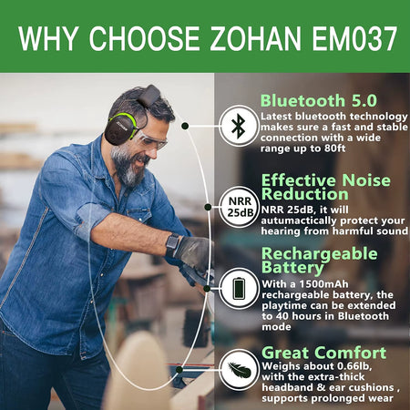 ZOHAN Hearing Protection Bluetooth Headphone Safety Noise Protector 
