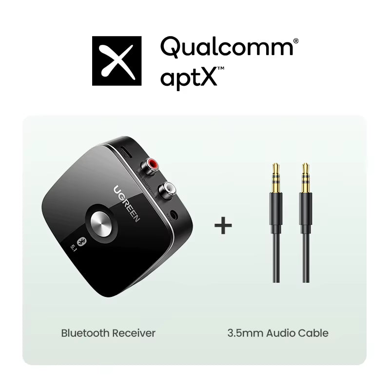 UGREEN Bluetooth RCA Receiver 5.1 Aptx HD 3.5Mm Jack Aux Wireless Adapter 