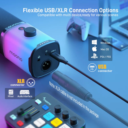 PD100X Gaming MIC,USB/XLR Dynamic Microphone with Noise Reduction,Mute,Headphone Jack,Rgb MIC for Gamer Streaming Podcast