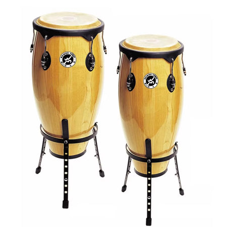 High Grade Percussion Fiberglass Natural Wooden 10''+11'' African Congas Latin Drum Set with Stand
