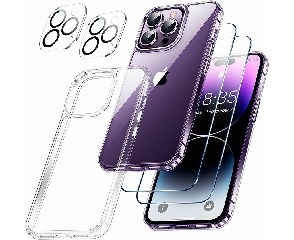 [5 in 1] Shockproof Bumper Phone Cover for Iphone 14 6.1-Inch, with 2-Pack Screen Protector and 2-Pack Camera Lens Protector