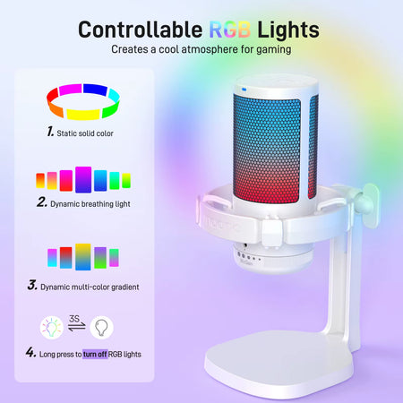 Gamerwave DGM20 RGB Gaming Microphone USB Condenser Mic Noise Canceling Mic with Mic Gain,Rgb Light,One Key Mute