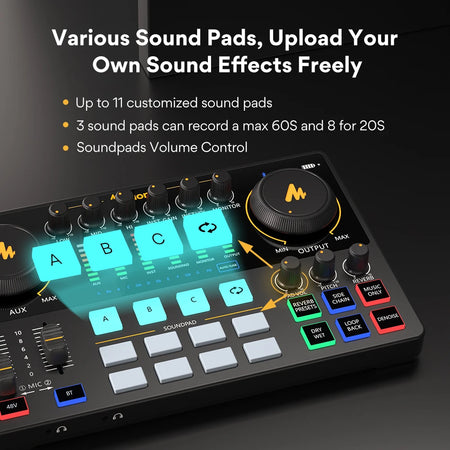 caster AME2A Sound Card Set with XLR Microphone Audio Interface Podcasting for Youtube DJ Live Streaming Phone Computer PC