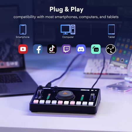 AMC2 Neo Professional Sound Card Audio Interface Mixer with 48V Phantom Power for Smart Phone,Pc,Live Streaming,Recording
