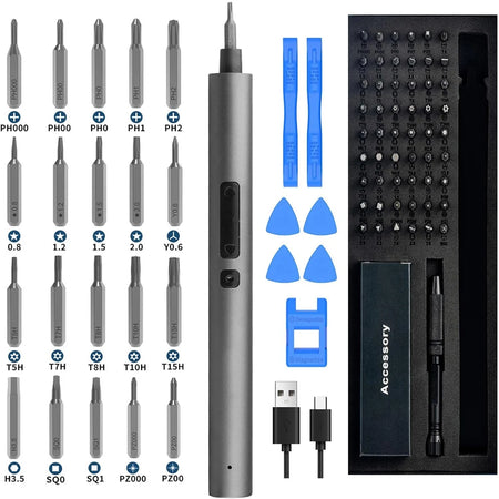 28/65 in 1 Precision Electric Screwdriver Set with 54 Magnetic Bits 2 Torque Settings for Repairs