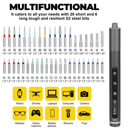 71 in 1 Mini Electric Screwdriver Set Precision Cordless Screwdriver with 42 Magnetic Screwdriver Bits Power Repair Tool