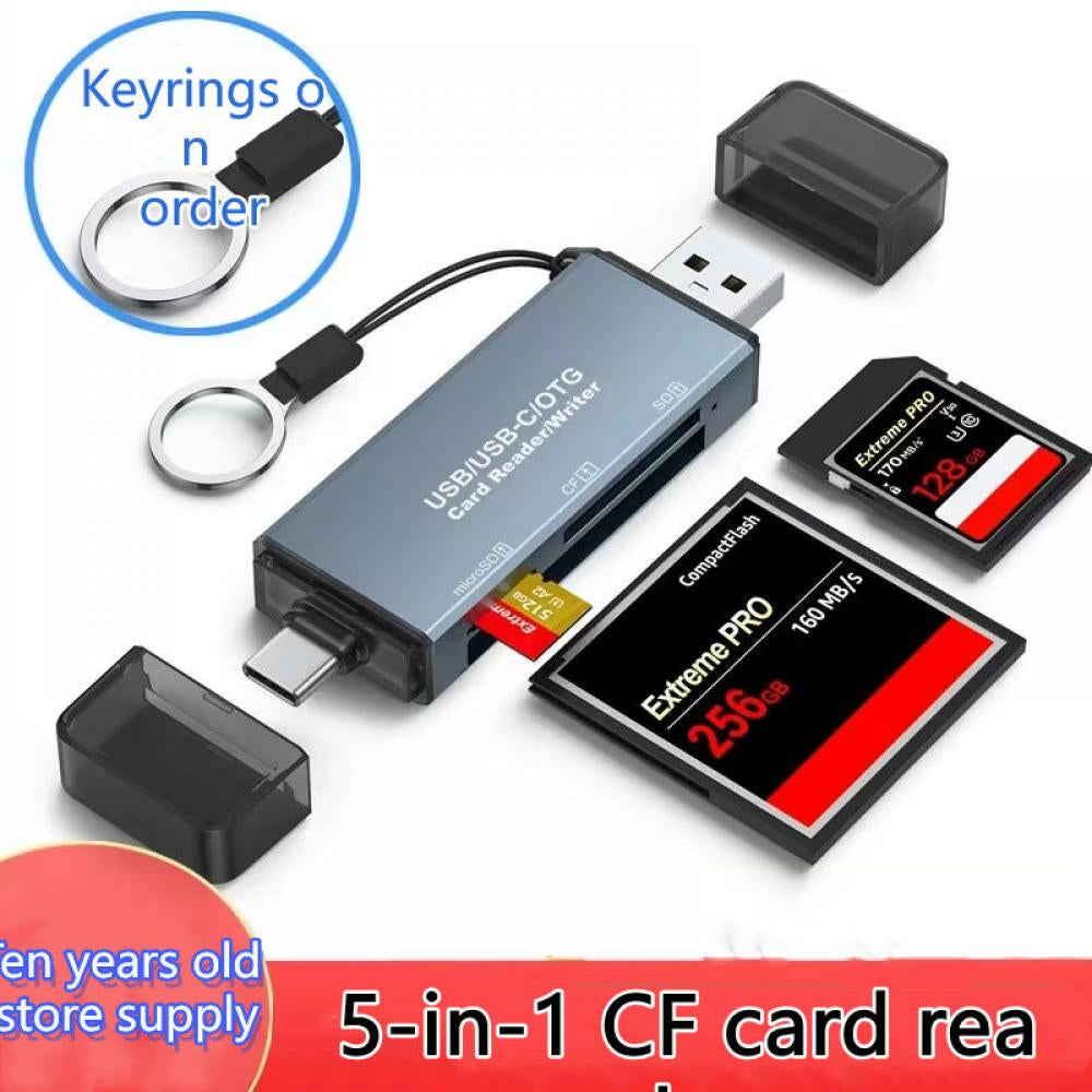 CF/SD/TF Card Reader, Aluminum USB-A and USB C Multi Memory Card Adapter Compact Flash Reader Supports Cf/Sd/Microsd Compatible Macbook Pro Laptop PC