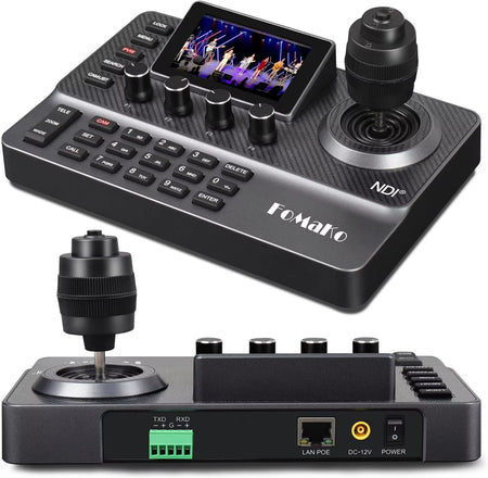NDI PTZ Camera Controller 3" Preview LCD, NDI Controller Keyboard with 4D Joystick, for Church Worship Education, KC606N