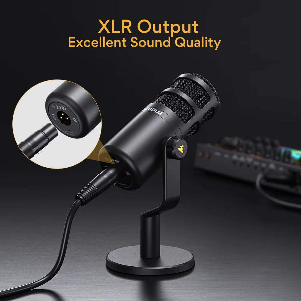 Dynamic XLR PC Microphone All Metall Gaming Broadcast Recording Streaming Works for Audio Interface Sound Card Mixer PD100