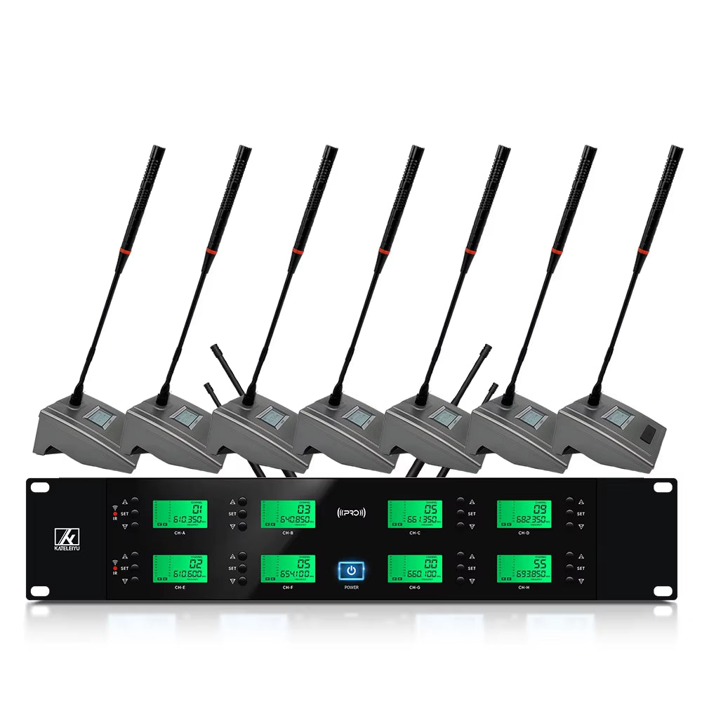 Professional Dynamic Wireless Microphone System 8-Channel Handheld for Stage and Church Performance