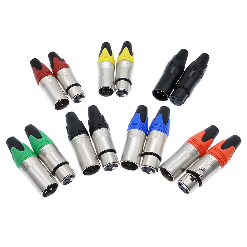 Microphone & Speaker Cable Connectors - 3-Pin XLR Male/Female Audio Plugs (Variety of Colors)