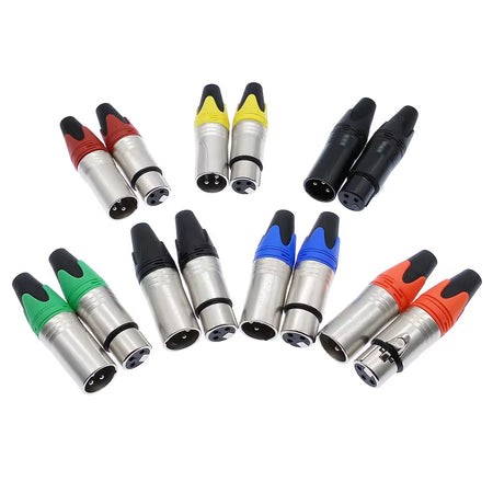 Microphone & Speaker Cable Connectors - 3-Pin XLR Male/Female Audio Plugs (Variety of Colors)