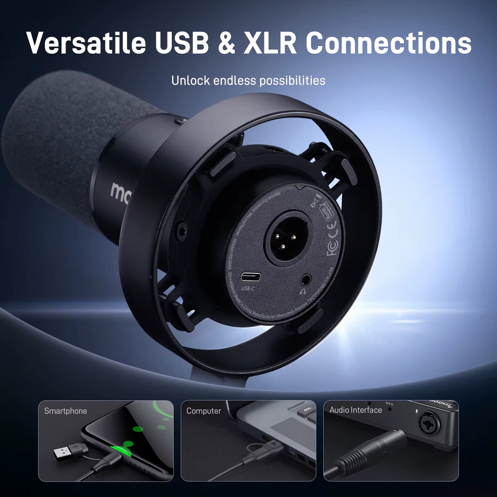 PD300X Dynamic Microphone XLR USB Podcast Recording Mic 192Khz24Bit for Content Creation Home Audio Studio Noise Reduction